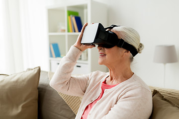 Image showing old woman in virtual reality headset or 3d glasses