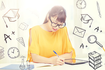 Image showing asian woman student with tablet pc at home