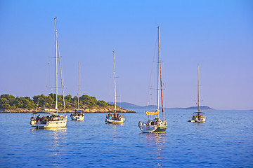 Image showing Anchored sailing boats in the bay on island Murter, Croatia