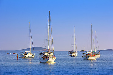 Image showing Anchored sailing boats in the bay on island Murter, Croatia