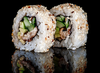 Image showing Closeup two sushi rolls california