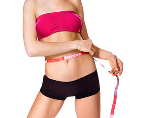 Image showing measuring slim body of woman