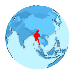 Image showing Myanmar on globe isolated