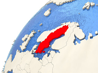 Image showing Sweden on globe