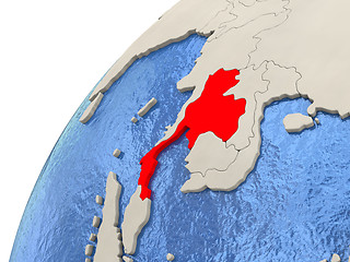 Image showing Thailand on globe