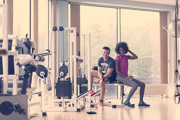 Image showing couple in a gym have break