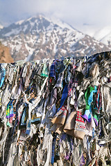 Image showing Buddhist ribbons fluttering in the wind