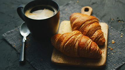 Image showing Croissants and cup of coffee