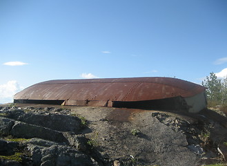 Image showing Rusty part of old Norwegian military costal fortress