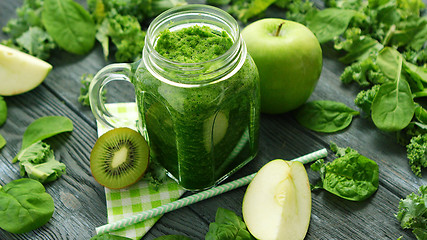 Image showing Jar glass with green smoothie