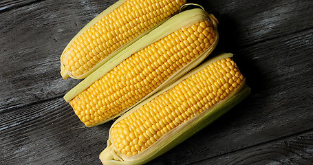 Image showing Raw yellow corncobs on table