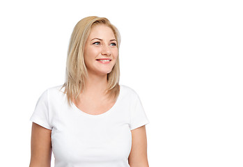 Image showing happy woman in white t-shirt