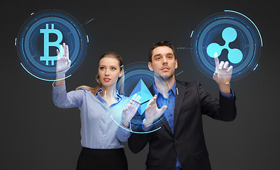 Image showing business team with cryptocurrency holograms