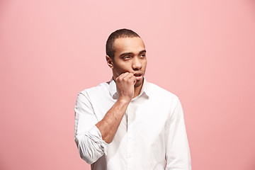 Image showing Beautiful bored man bored isolated on pink background