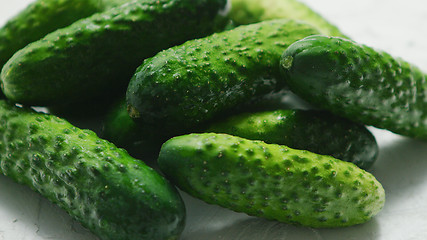 Image showing Green cucumbers in closeup