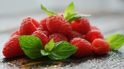 Image showing Heap of fresh raspberries