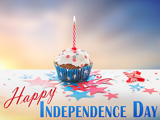 Image showing cupcake with candle on american independence day