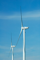 Image showing Close up of two windturbines