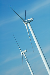 Image showing Close up of two windturbines