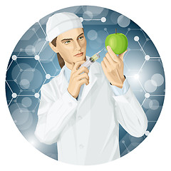 Image showing Doctor does gmo modification to an apple