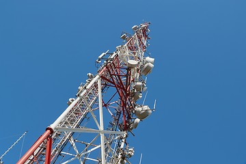 Image showing Transmitter towers, blue sky