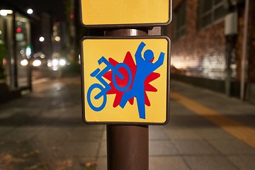 Image showing Warning sign at a bicycle lane