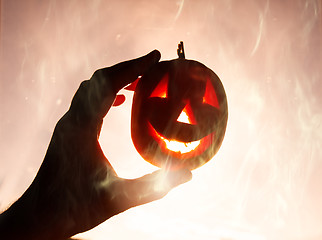Image showing pumpkin on ominous foggy background
