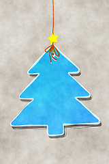 Image showing blue Christmas tree tag water color
