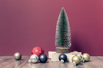 Image showing Christmas decoration glass balls with fir tree