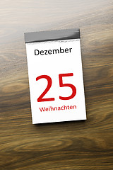 Image showing a calendar the 25th of December Christmas text in german languag