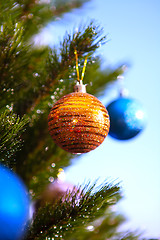 Image showing gold ball on New Year tree