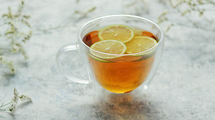 Image showing Tea with lemon in cup