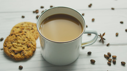 Image showing Mug with coffee and cookies