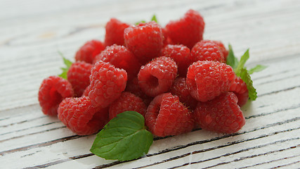 Image showing Pile of fresh bright raspberries