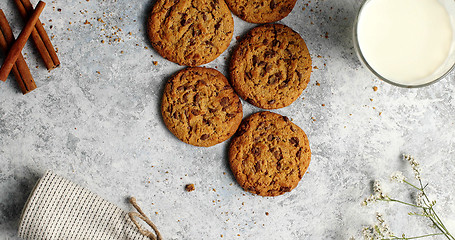 Image showing Cookies on table with glass of milk