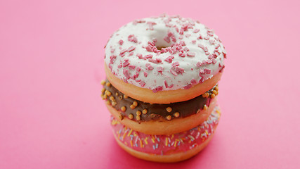 Image showing Stack of glazed sweet doughnuts
