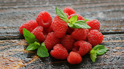 Image showing Raspberry with green leaves 