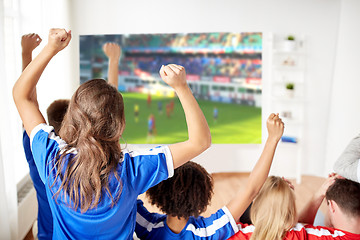 Image showing happy friends or football fans watching soccer