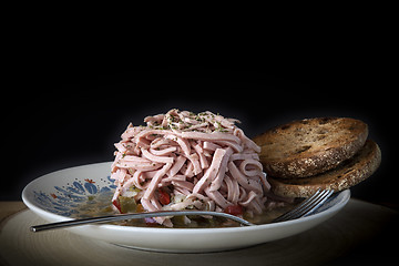 Image showing typical sausage salad with bread