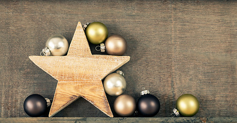 Image showing Christmas decoration glass balls with wooden star