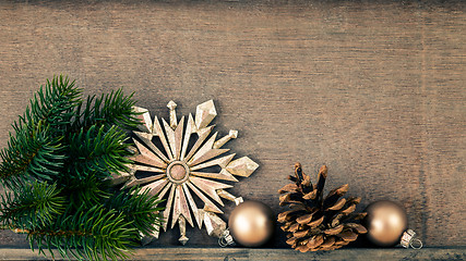 Image showing Christmas decoration glass balls with snowflake star twig and pi