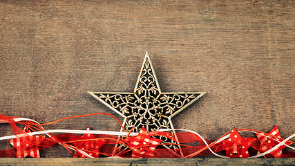 Image showing Christmas decoration wooden background with star