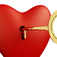 Image showing Heart With Key Close Up Showing Love Romance And Valentines
