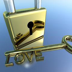 Image showing Padlock With Love Key Showing Romance Valentines And Lovers
