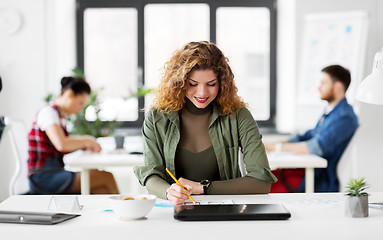 Image showing creative woman working on user interface at office