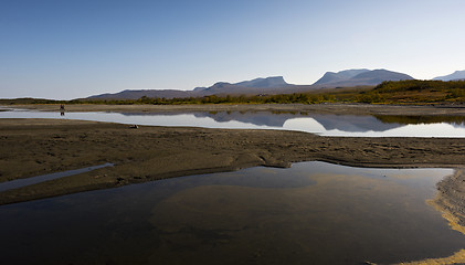 Image showing Landscape with Tornetrask lake and u-shaped valley Lapporten, No