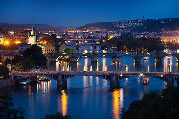 Image showing Illuminated bridges in Praha