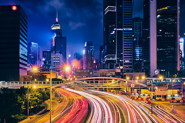 Image showing Street traffic in Hong Kong at night