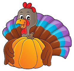 Image showing Turkey bird holding pumpkin theme 1