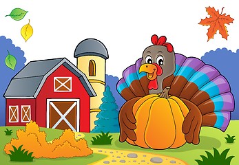 Image showing Turkey bird holding pumpkin theme 3